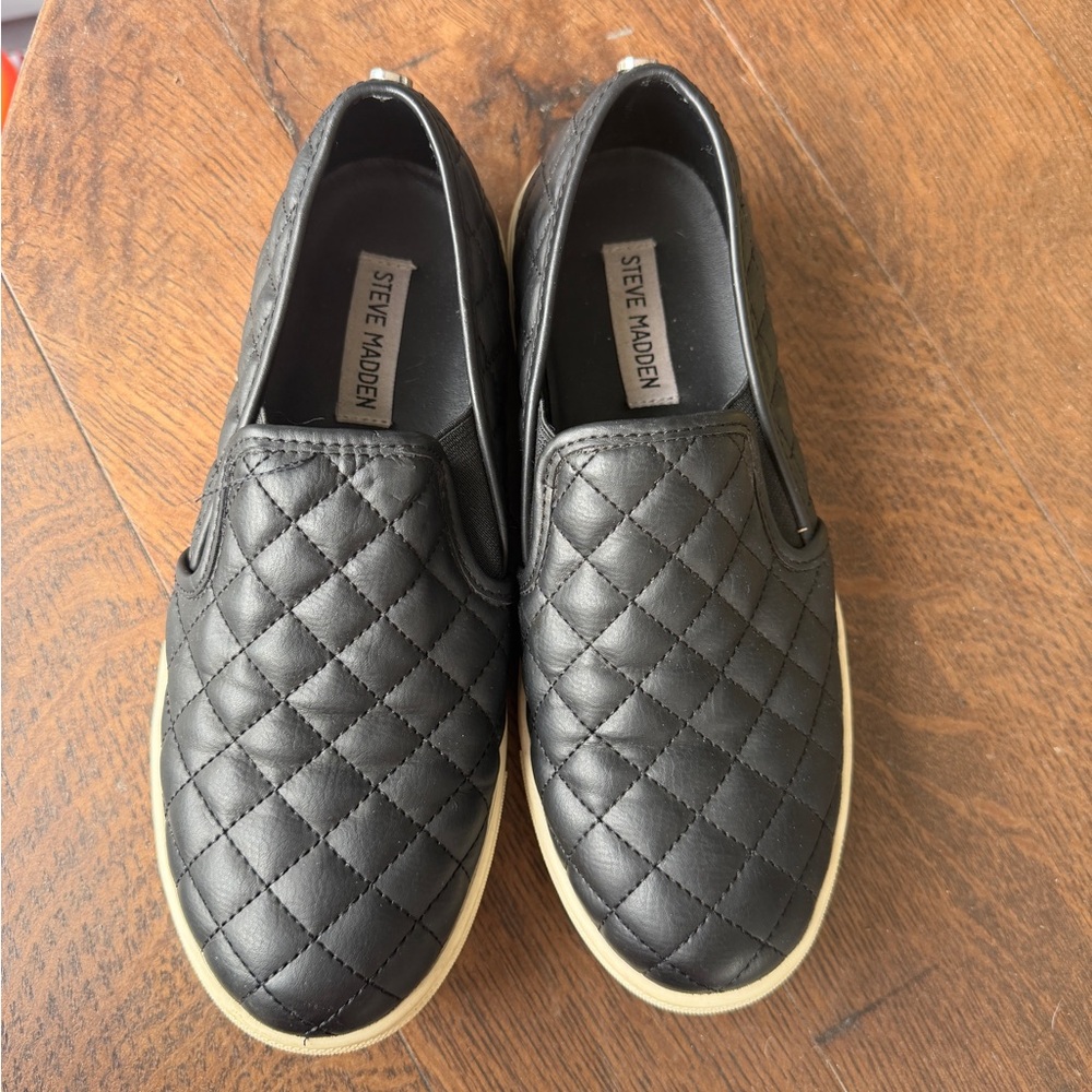Steve Madden Black Quilted Slip-On Shoes